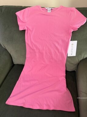 Athleta Hot Pink Ribbed Tee Dress